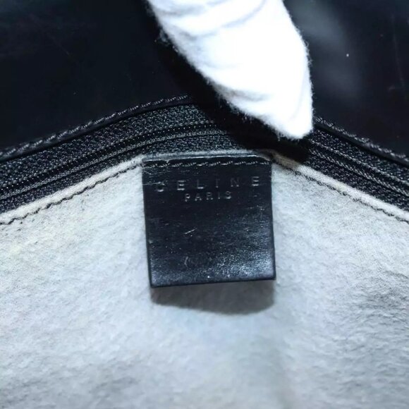 CELINE Macadam Canvas Hand Bag PVC Leather Black Gold Auth 91011 - Picture 10 of 16